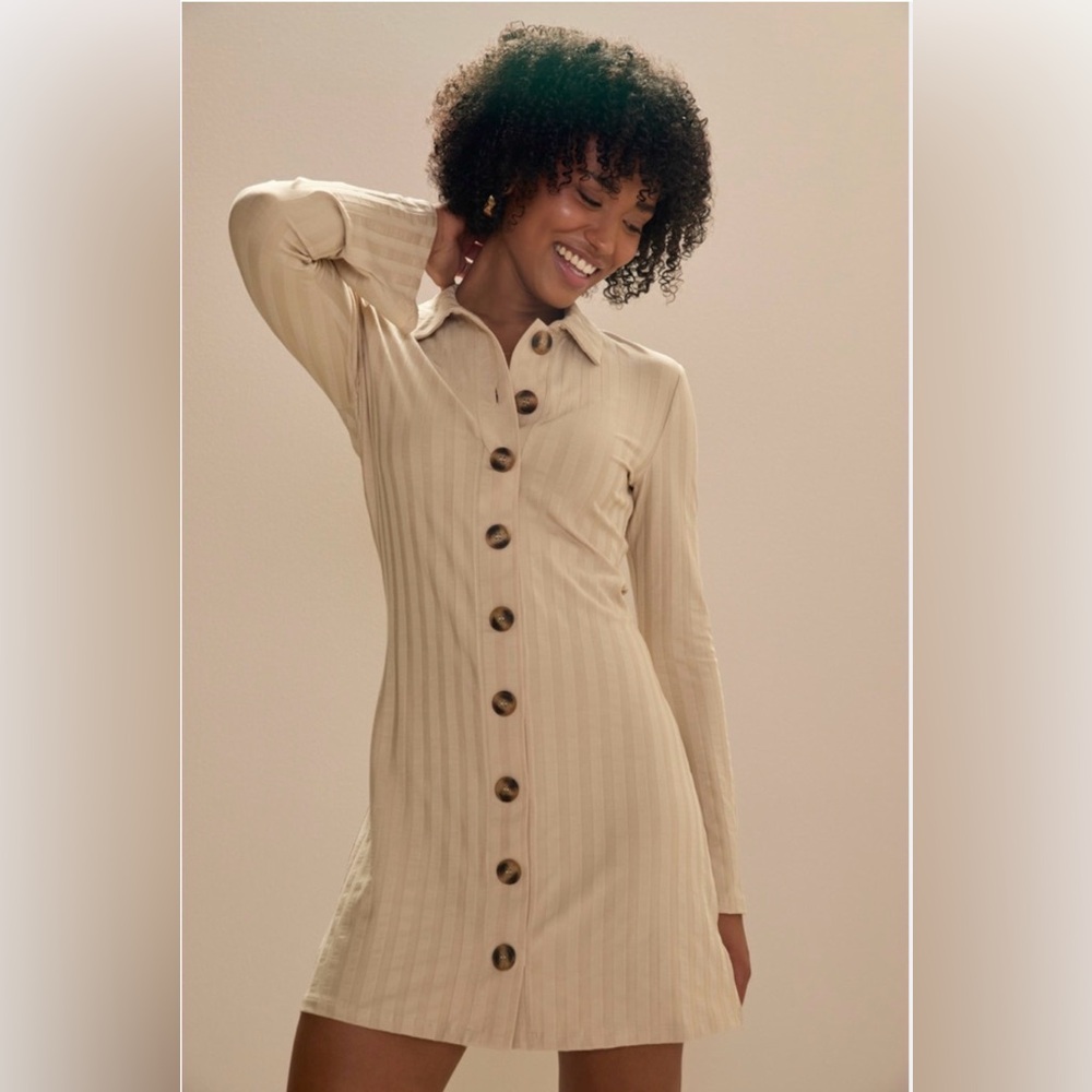 3/$30 Cam Button Up Long Sleeve Mini Dress